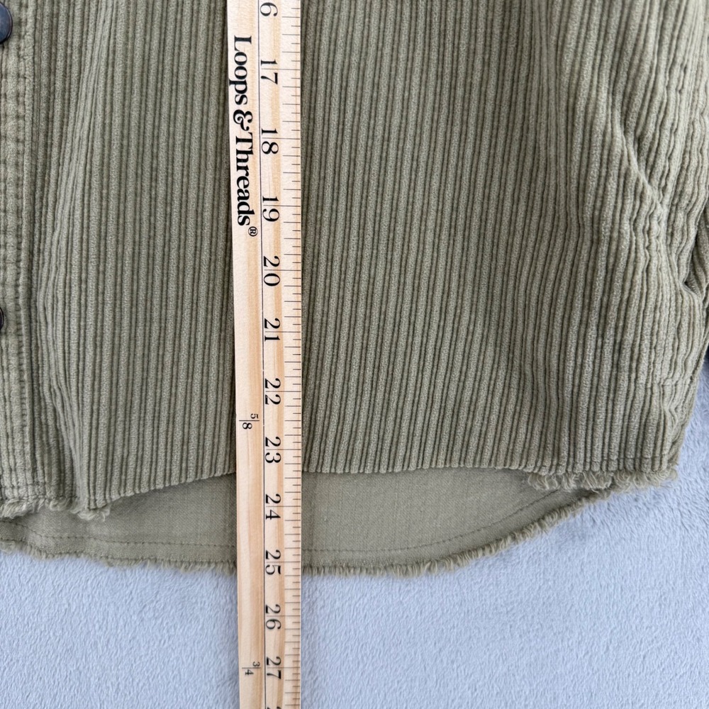 Zara Corduroy Shirt Jacket Olive Green Raw‎ Hem Shacket 100%Cotton Womens Size L - Picture 11 of 12